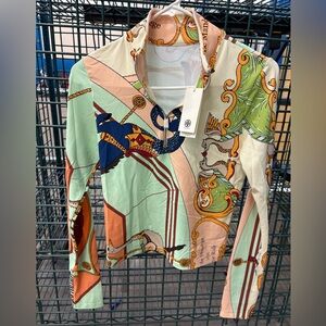 Tory Burch Carousel Printed sport long sleeve 1/4 zip Carnival large~BB